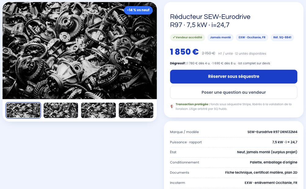 Aperçu d'une fiche annonce du catalogue SQ hubb